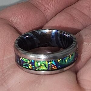 Size 10 Timascus & Dichrolam Inlay Ring